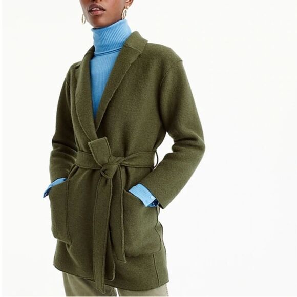 J. Crew Boiled Wool Wrap Coat in Green - Picture 2 of 8